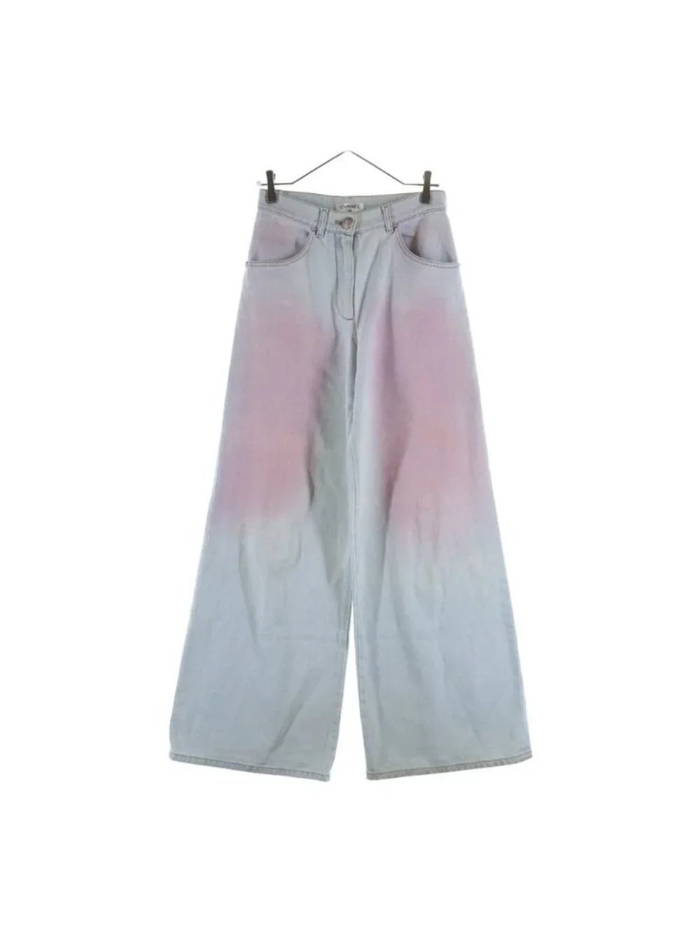 Chanel CC Logo Button Gradient Wide Denim Pants Indigo